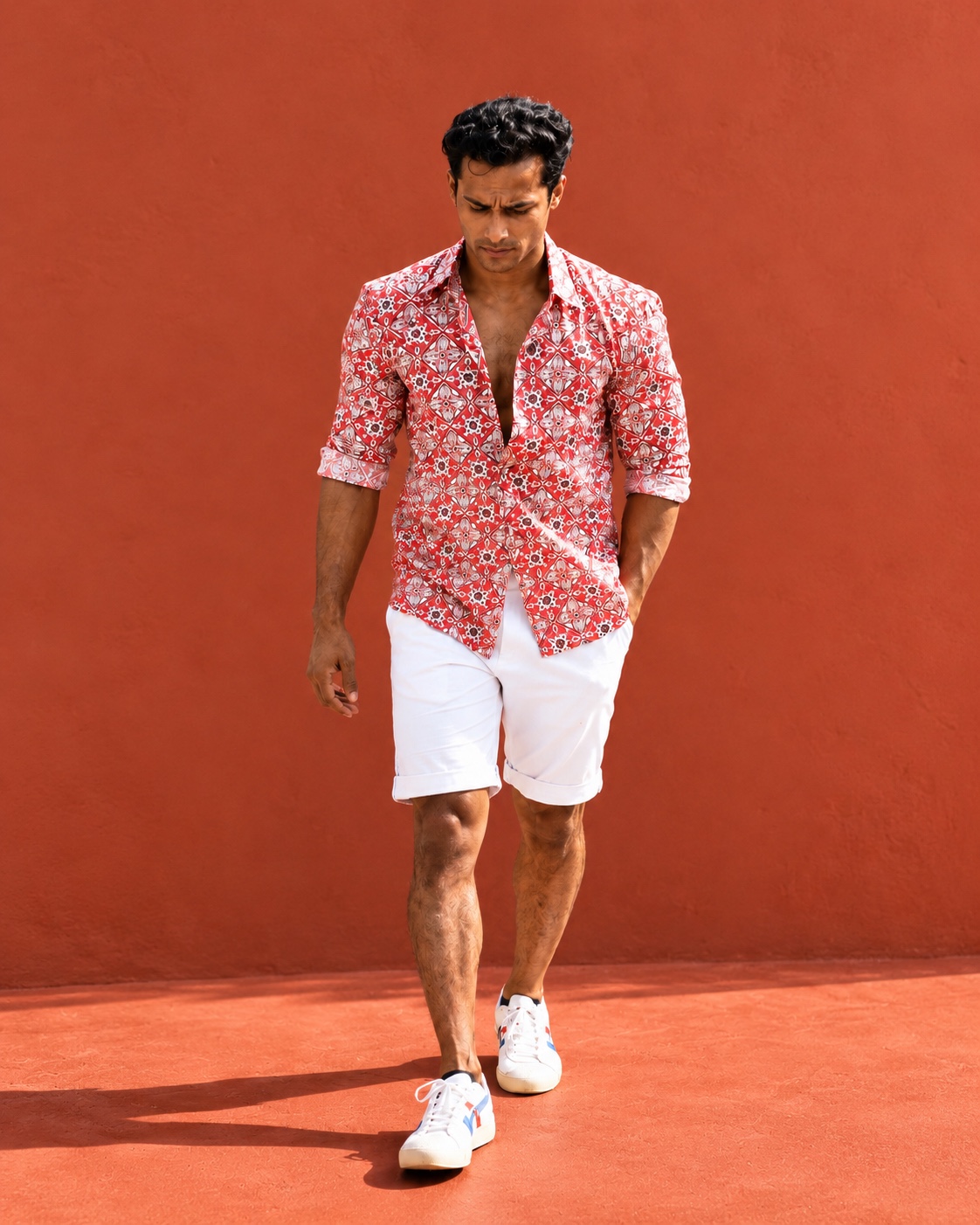 Babai red geometric print shirt