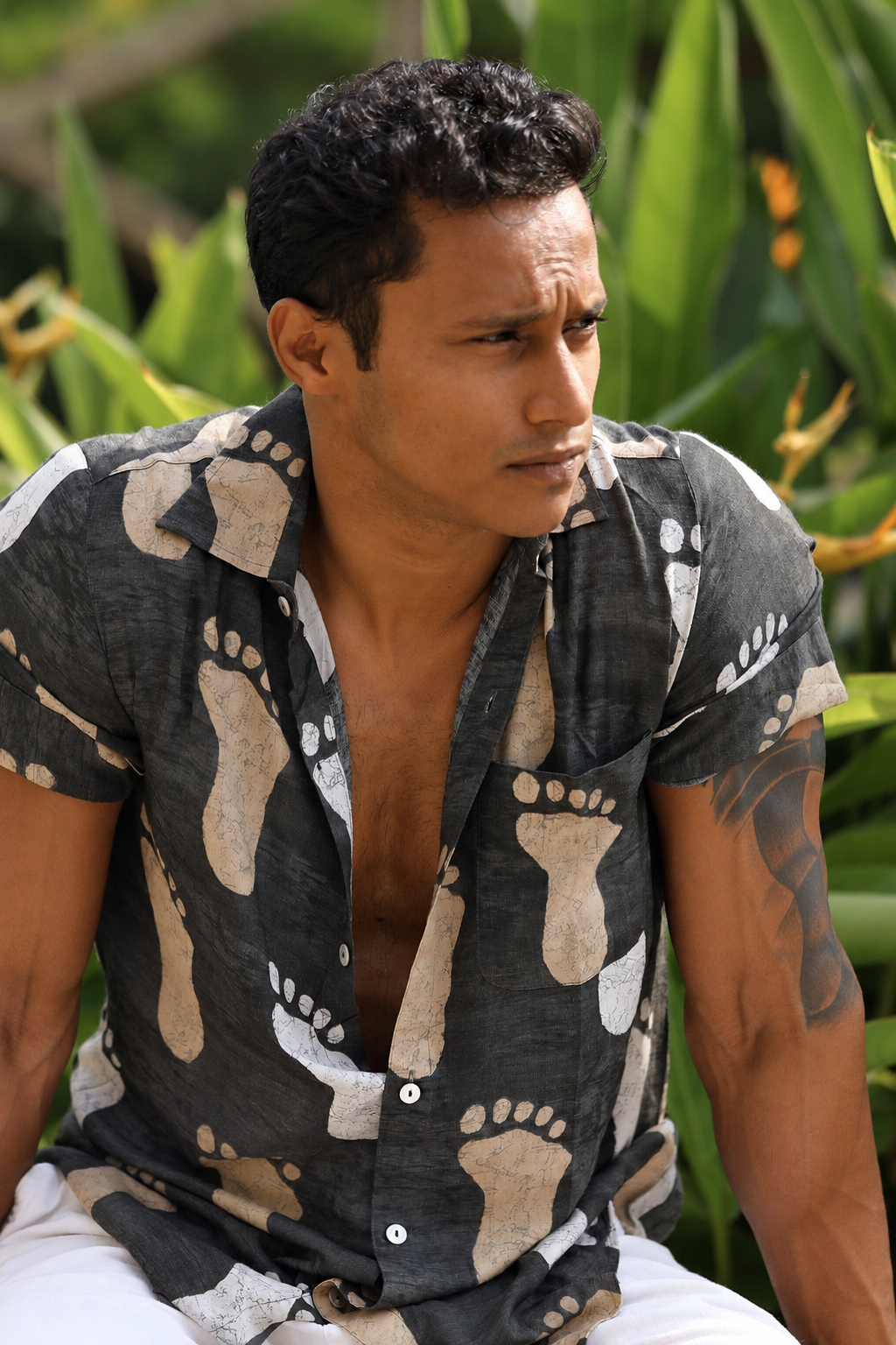 Polash charcoal footprint print shirt